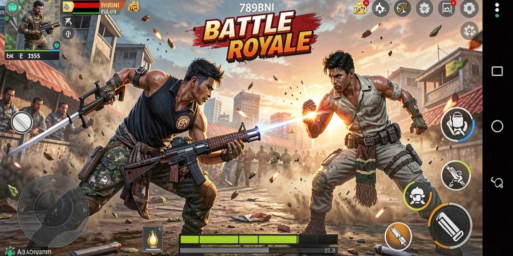 Screenshot gameplay 789BNI menampilkan pertarungan Battle Royale yang seru.