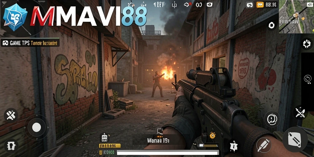 Screenshot gameplay AMAVI88 yang menunjukkan aksi tembak-menembak yang intens.