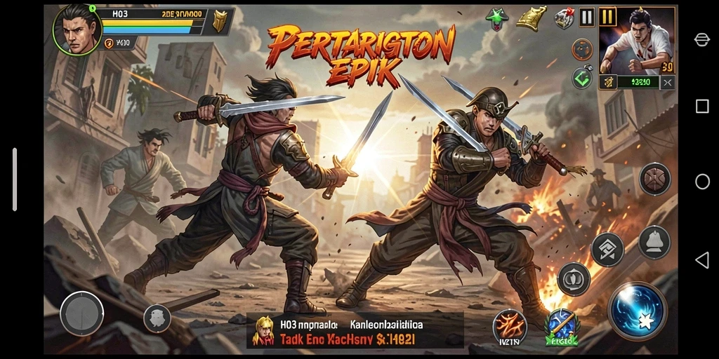Screenshot gameplay H03 menampilkan pertarungan yang mendebarkan dan karakter unik.