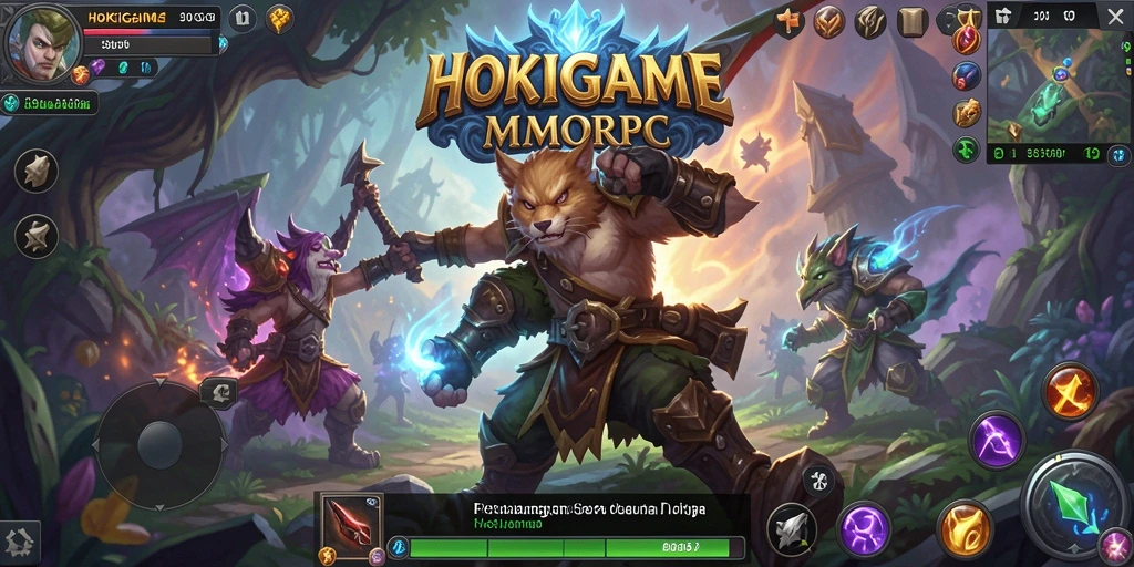 Tangkapan layar utama HOKIGAME menunjukkan aksi pertarungan seru dalam dunia MMORPG.