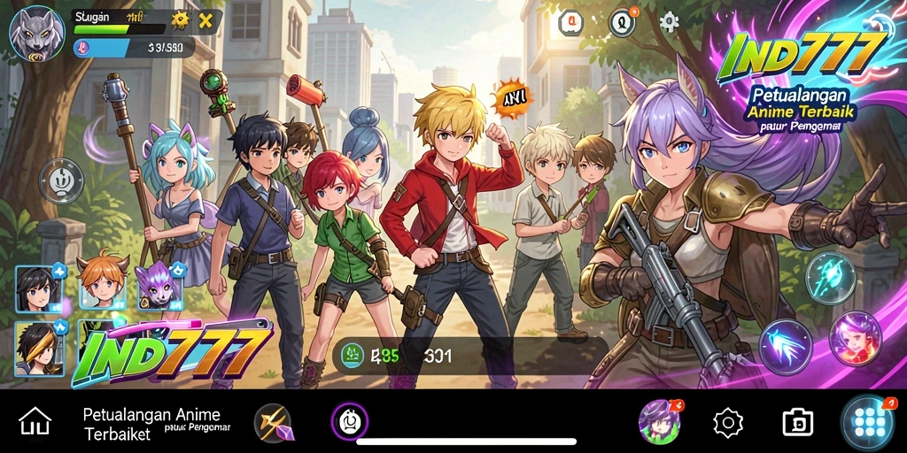 Tangkapan layar utama IND777 menampilkan karakter Anime dalam pertempuran.