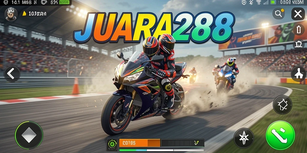 Gameplay mendebarkan di JUARA288 dengan balapan motor yang intens.