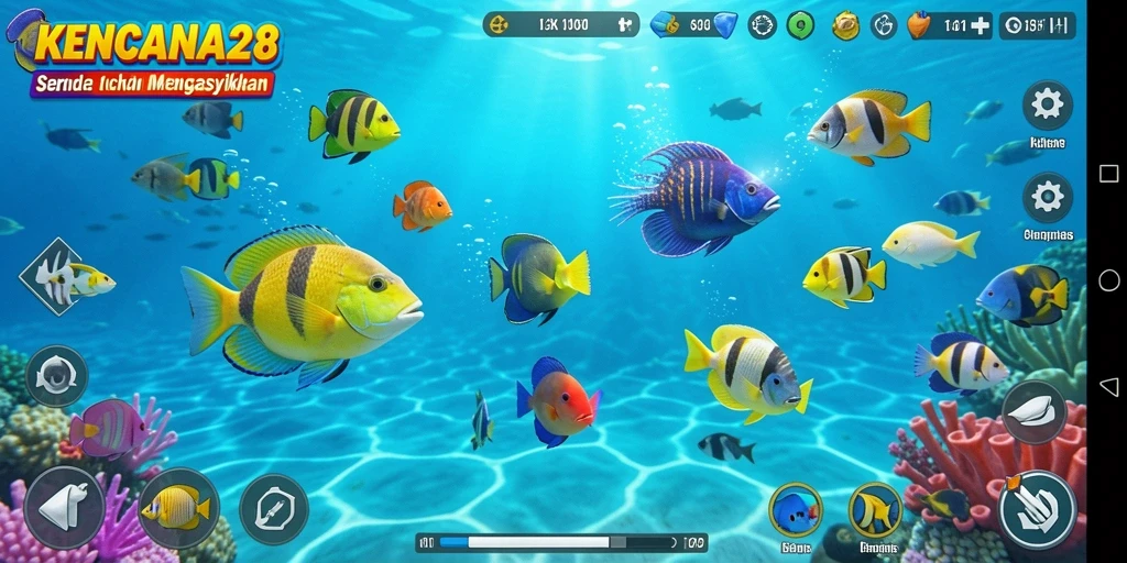 Tampilan seru gameplay KENCANA28 saat berburu ikan.