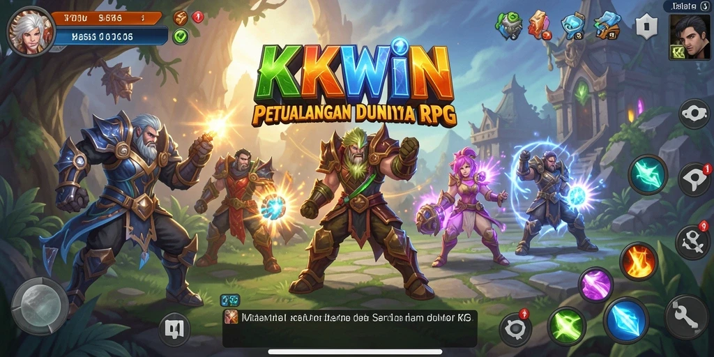 Tampilan utama KKWIN menampilkan pertarungan seru dalam dunia RPG yang luas.