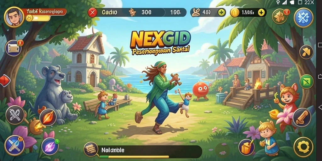 Tampilan gameplay NEXGID yang penuh warna dan menarik.