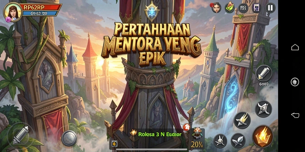 Screenshot gameplay RP62RP yang menampilkan strategi Tower Defense yang mendebarkan.