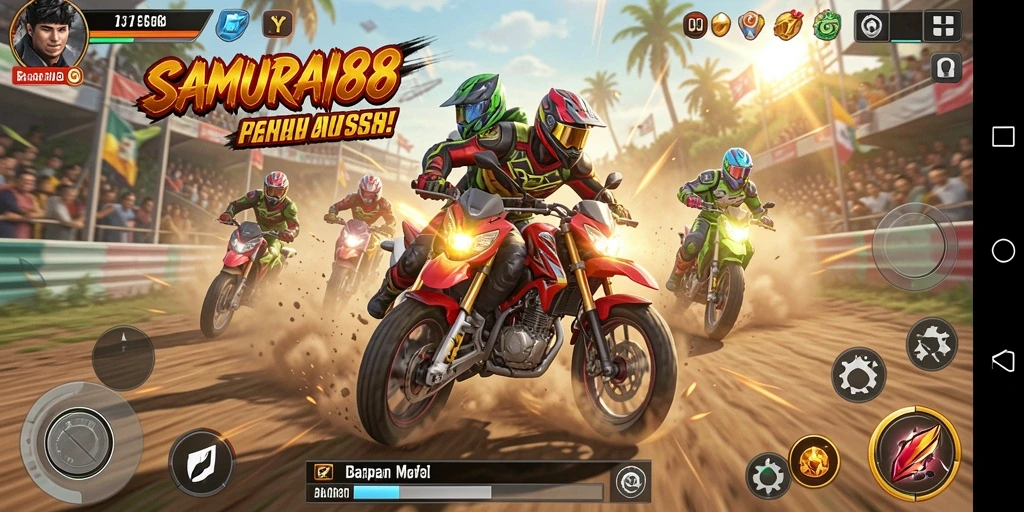 Tampilan gameplay menegangkan dari SAMURAI88 di lintasan balap.