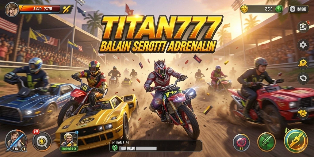 Tampilan gameplay TITAN777 saat balapan dengan kecepatan tinggi.